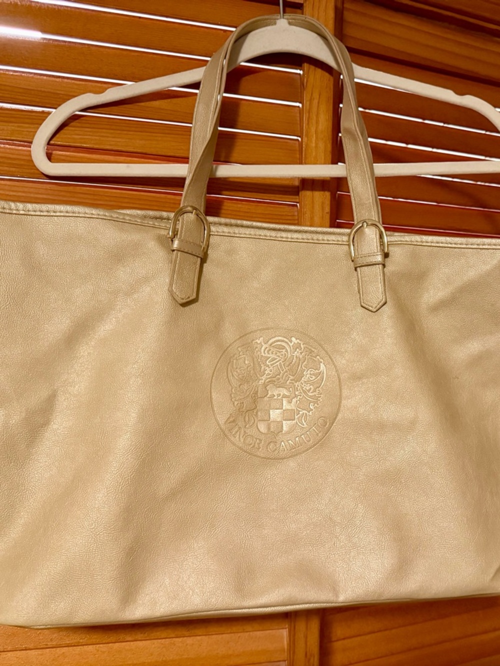 Vince Camuto Faux Leather Tote Bag with Embossed Crest